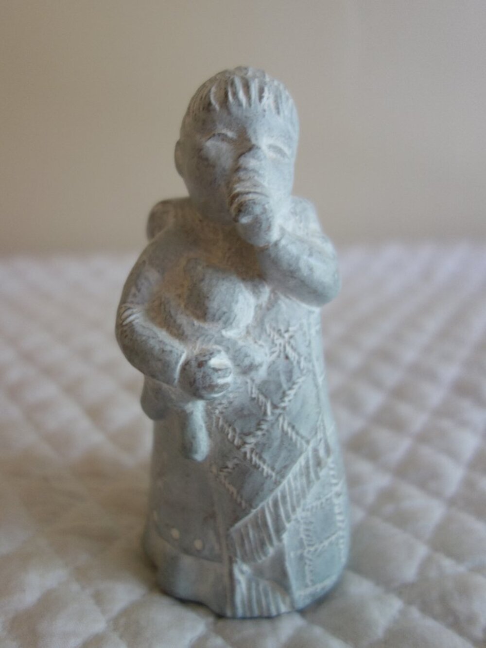 Vntg 1998 ISABEL BLOOM Greenish Hue Concrete Art Figurine Angel Girl w/ Teddy Be